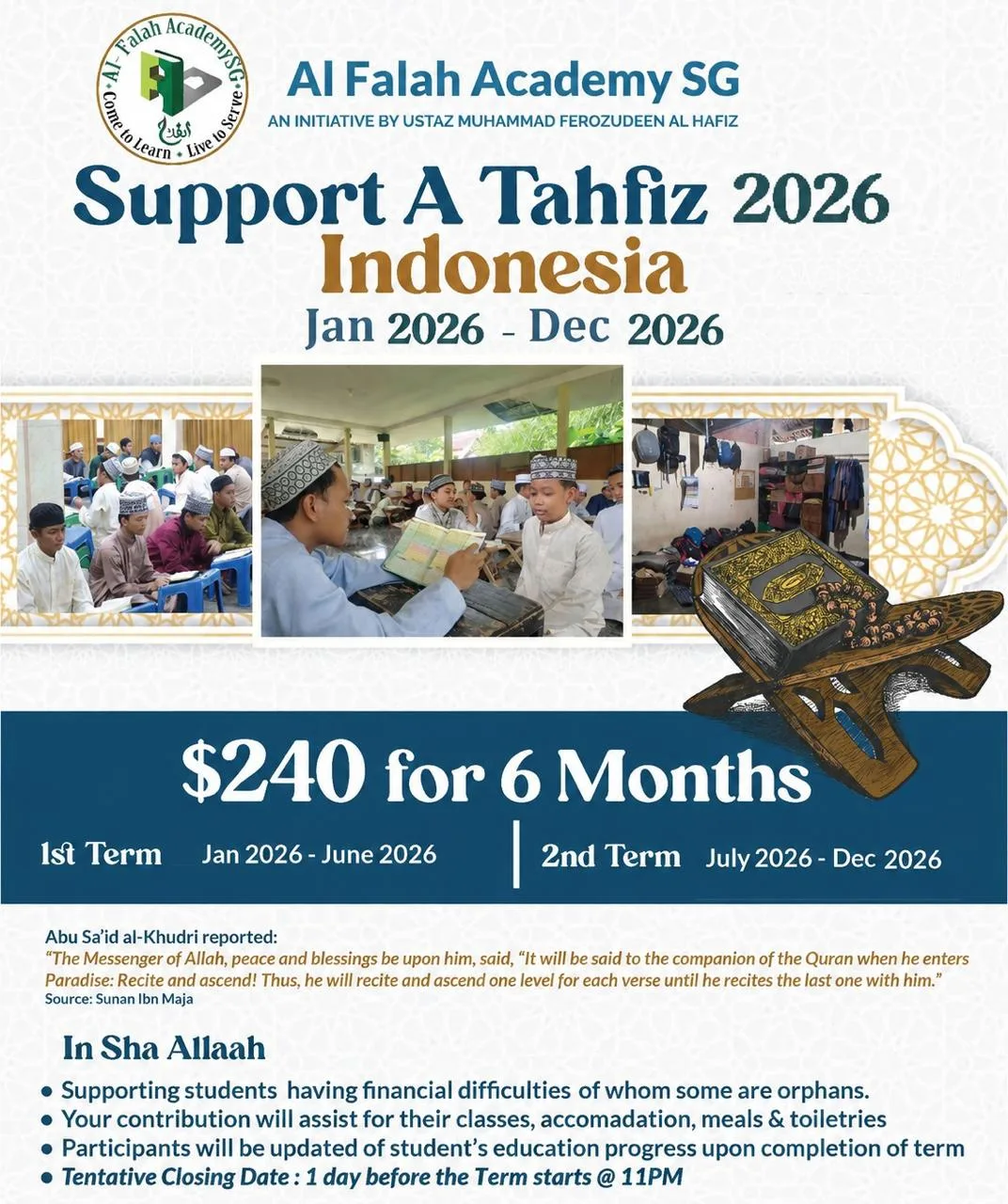 Support A Tahfiz for 6 Months (July 2026 - December 2026)