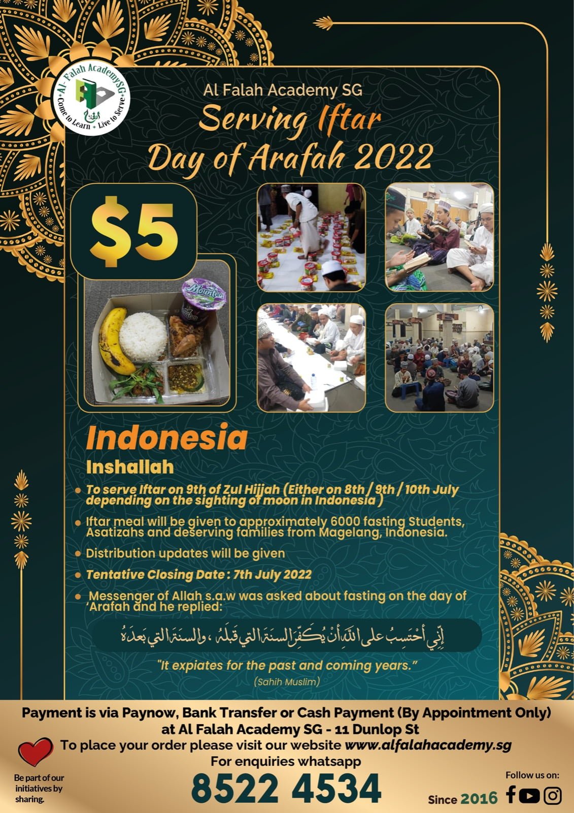 Serving Iftar Day of Arafah 2022 AlFalah Academy Singapore